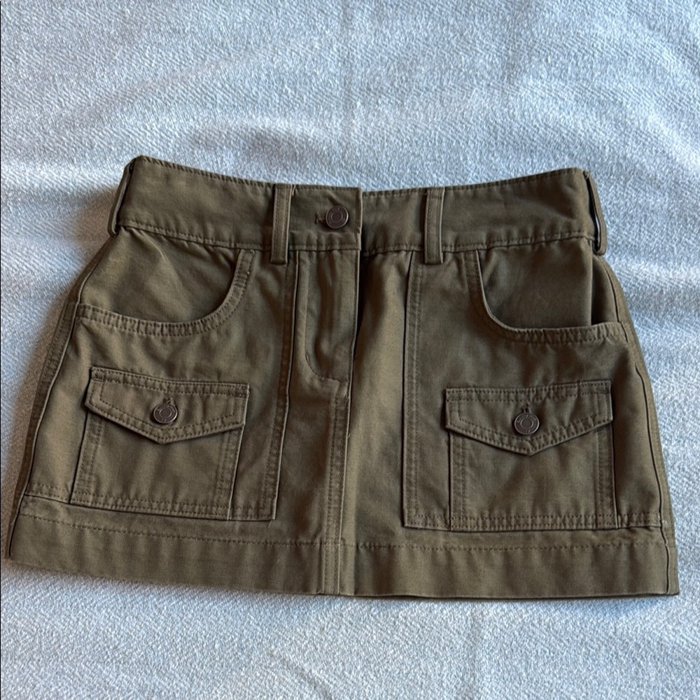 Ariztia Olive Green Mini Skirt with Pockets